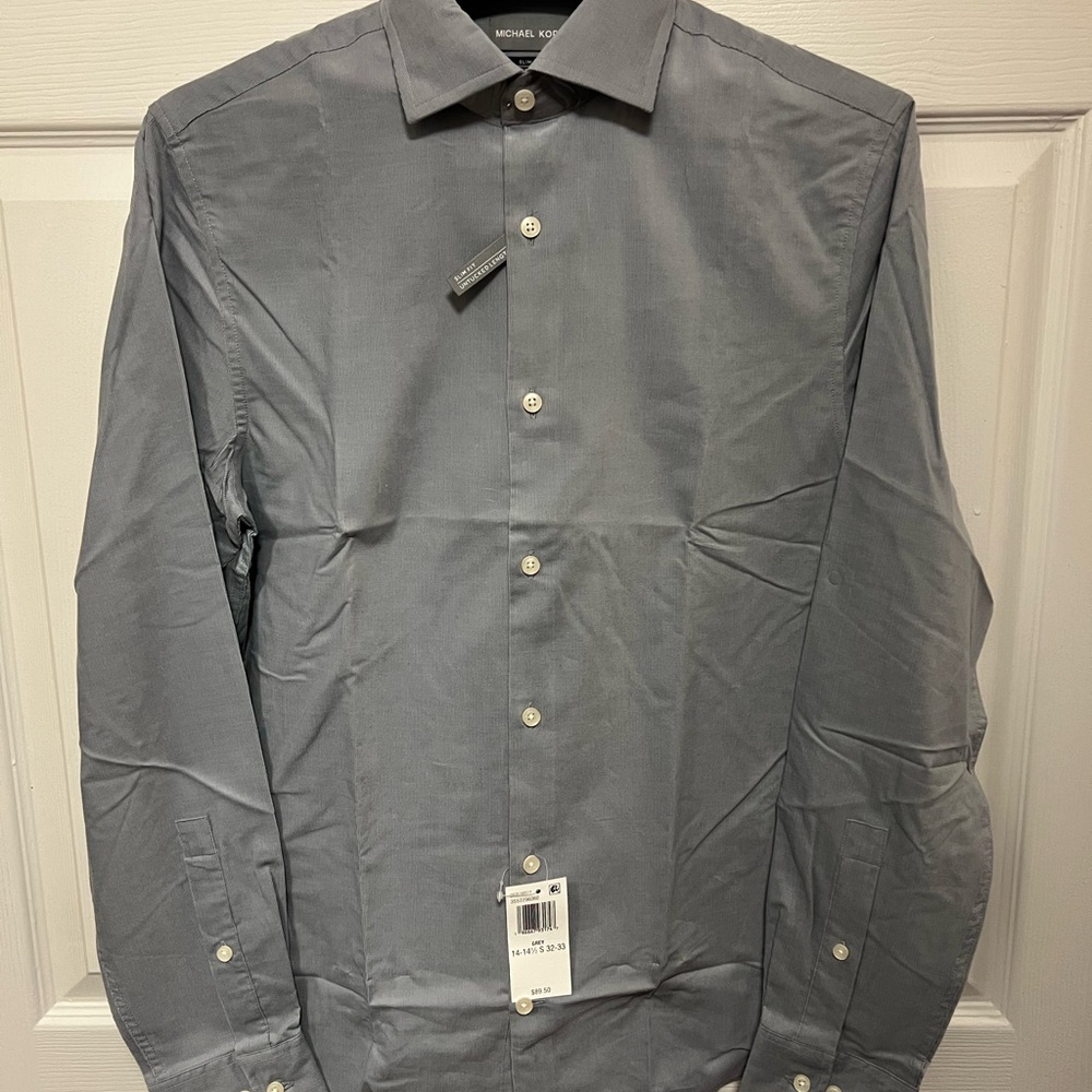 Michael Kors Grey Soft Fine Corduroy Slim Fit Dress Shirt | Size S 14-14.5/32-33